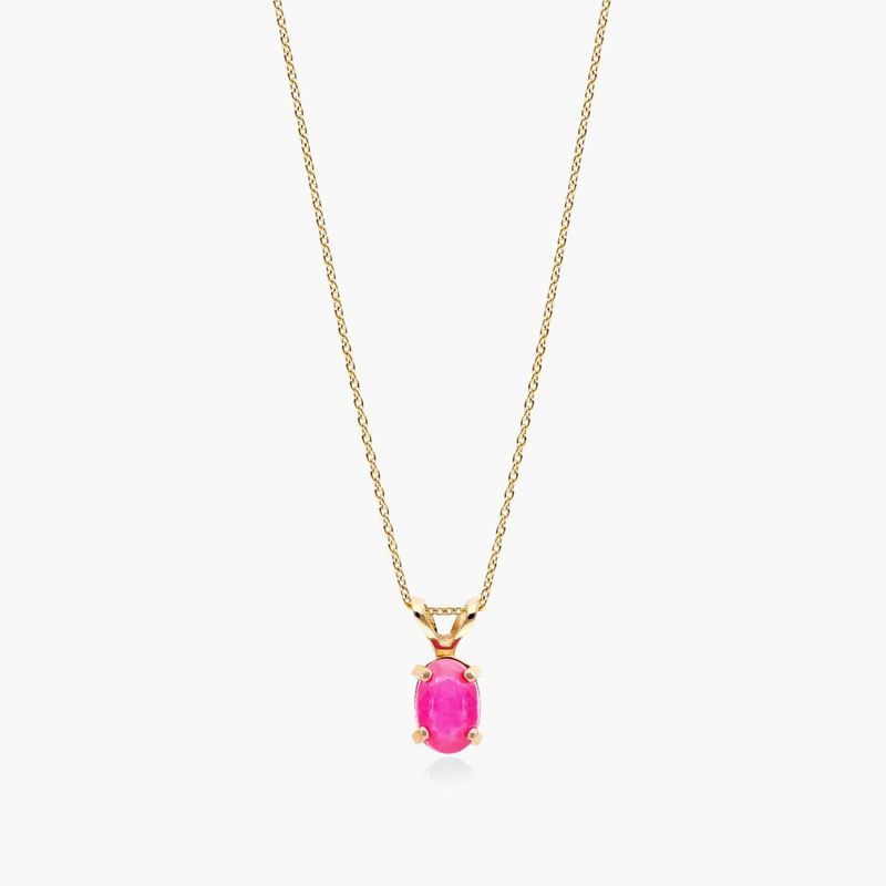 14K Yellow Gold Oval Ruby Birthstone Necklace