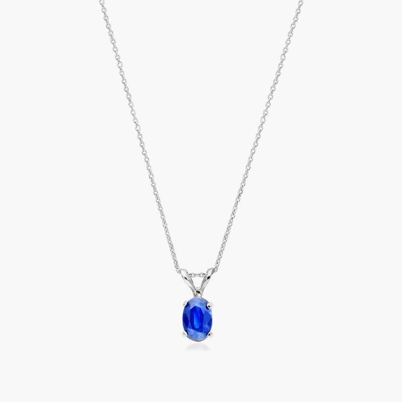 14K White Gold Oval Sapphire Birthstone Necklace