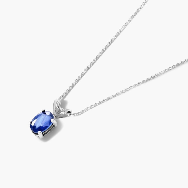 14K White Gold Oval Sapphire Birthstone Necklace