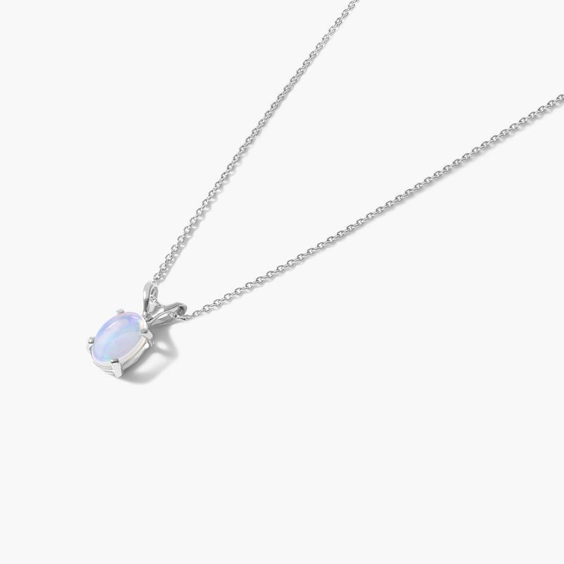14K White Gold Oval Opal Birthstone Necklace