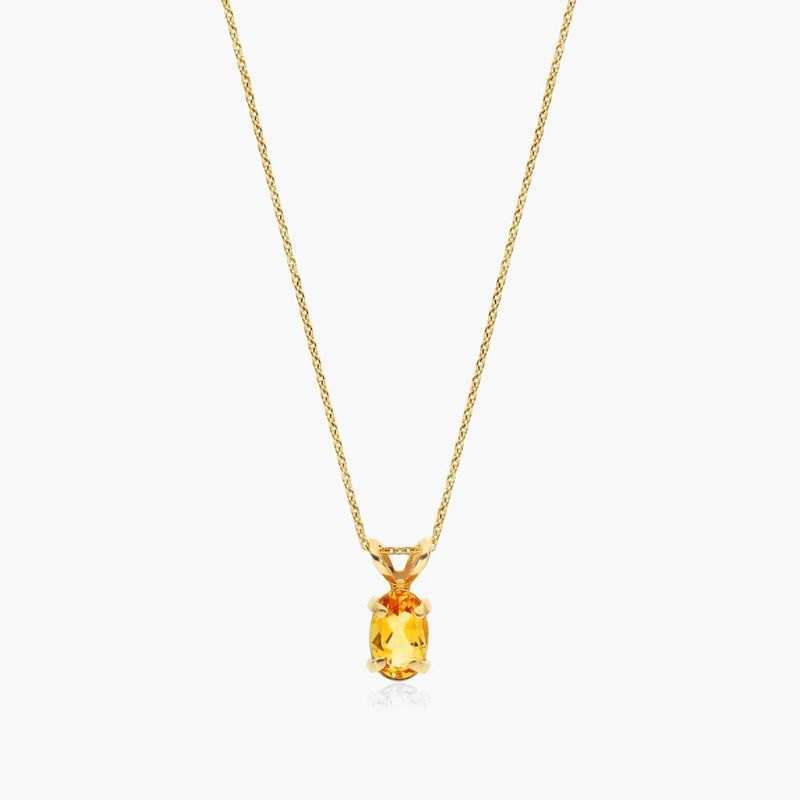 14K Yellow Gold Oval Citrine Birthstone Necklace