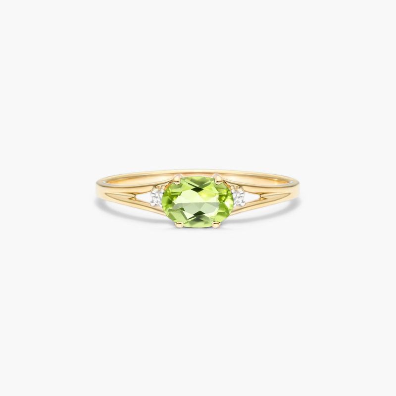 14K Yellow Gold Oval Peridot and Diamond Accent Birthstone Ring