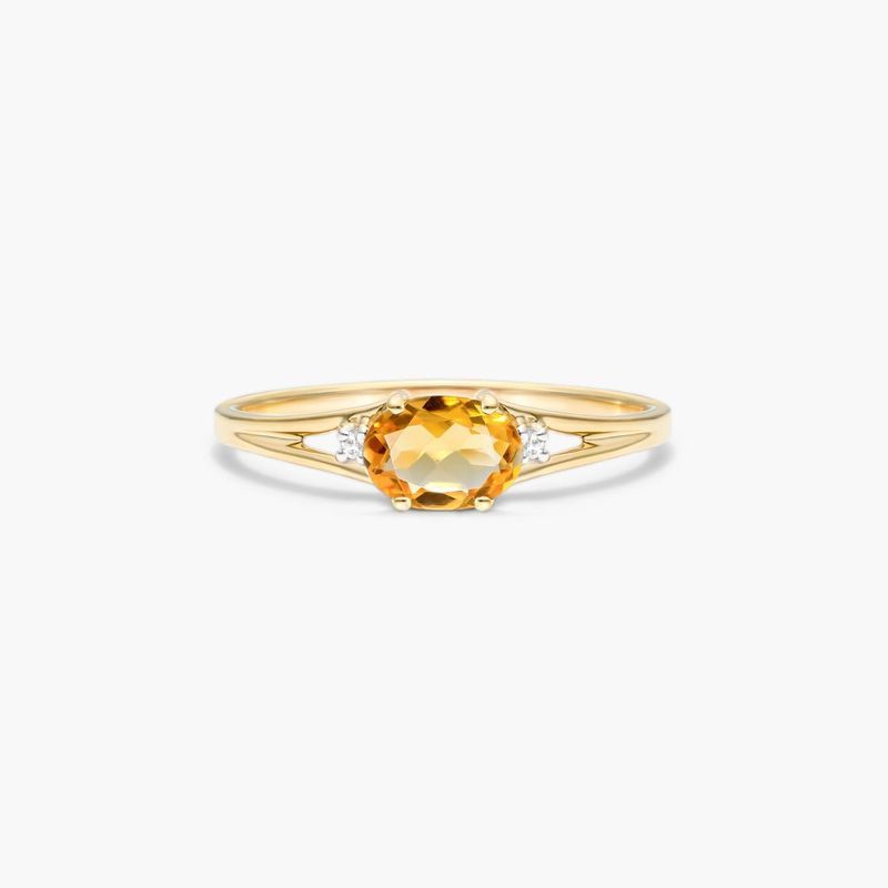 14K Yellow Gold Oval Citrine and Diamond Accent Birthstone Ring