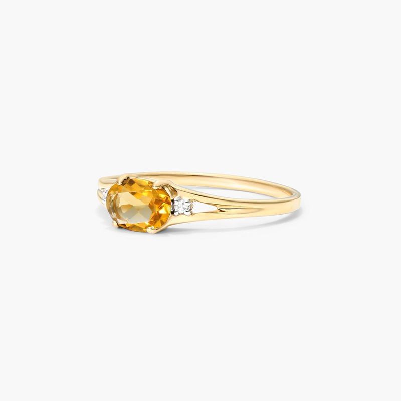 14K Yellow Gold Oval Citrine and Diamond Accent Birthstone Ring