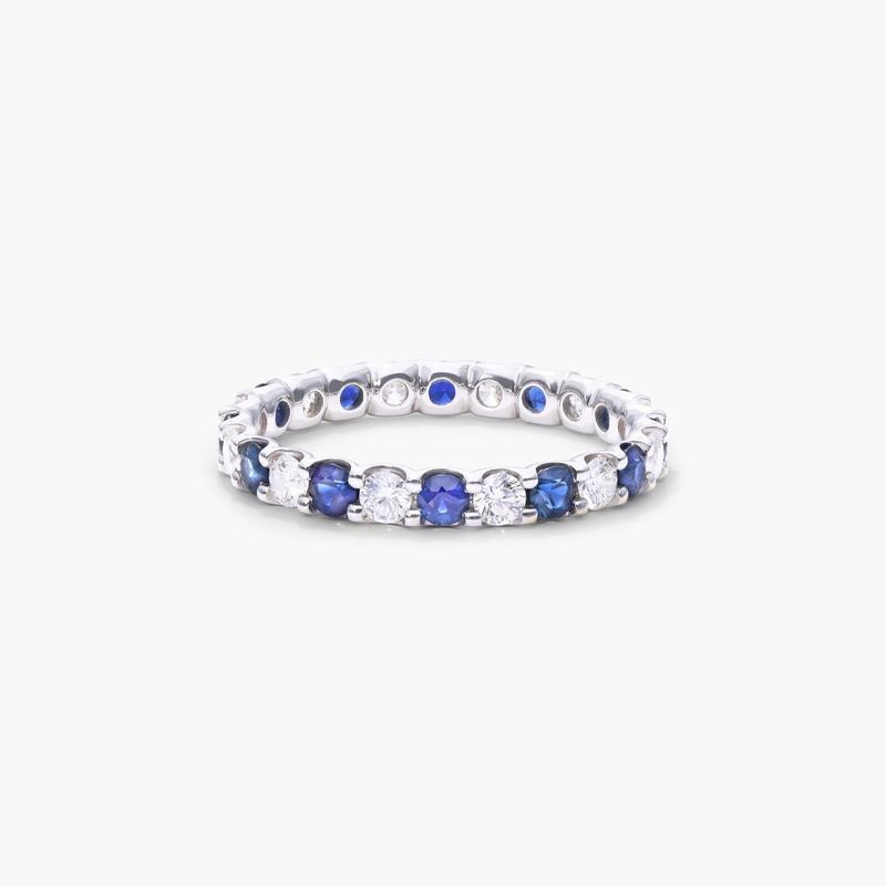 14K White Gold Shared Prong Contour Sapphire and Diamond Eternity Ring