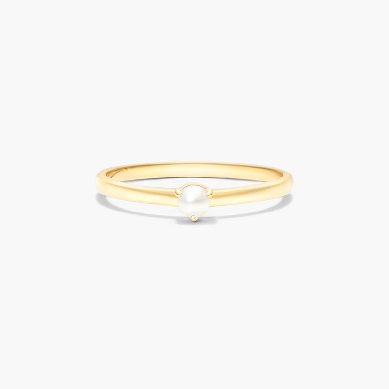 14K Yellow Gold 1.8mm Petite Single Cultured Freshwater Pearl Birthstone Ring