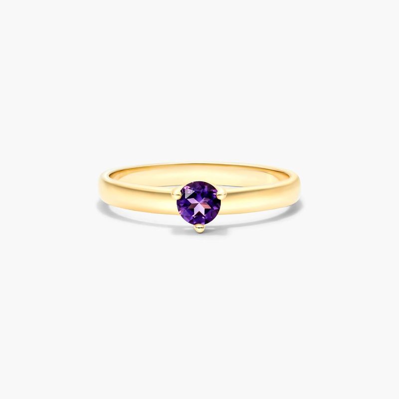 14K Yellow Gold 2.3mm Amethyst Solitaire Birthstone Ring