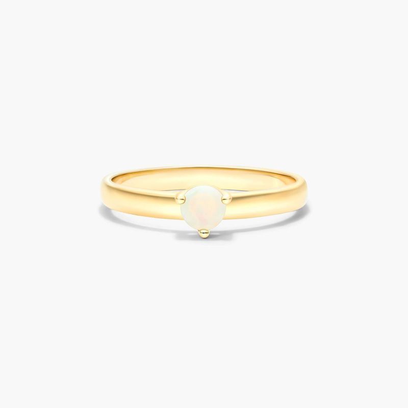 14K Yellow Gold 2.3mm Opal Solitaire Birthstone Ring