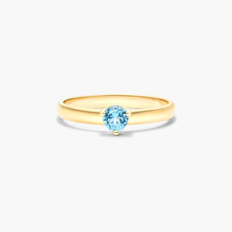 14K Yellow Gold 2.3mm Blue Topaz Solitaire Birthstone Ring
