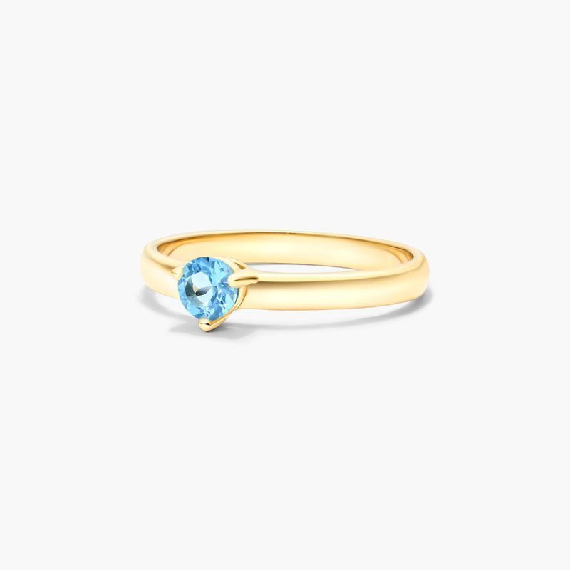 14K Yellow Gold 2.3mm Blue Topaz Solitaire Birthstone Ring