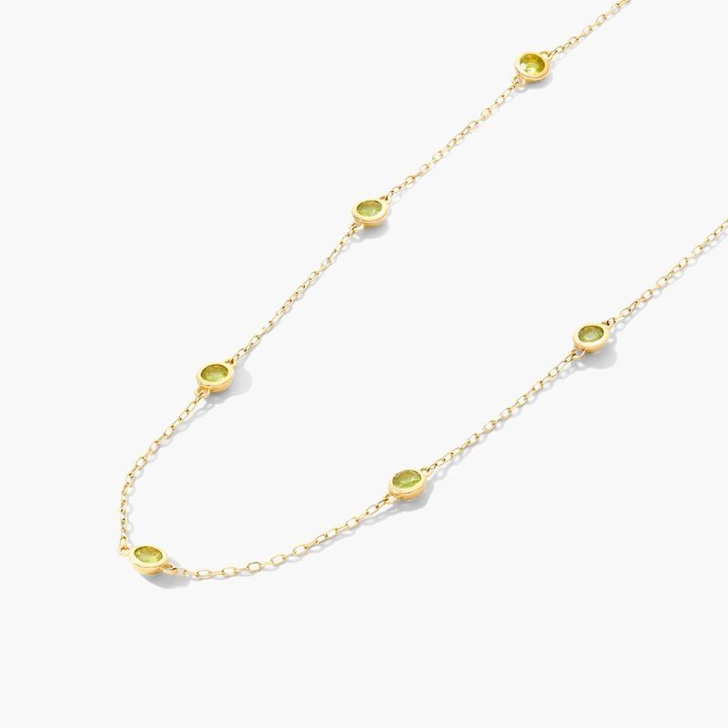 14K Yellow Gold Peridot Station Necklace