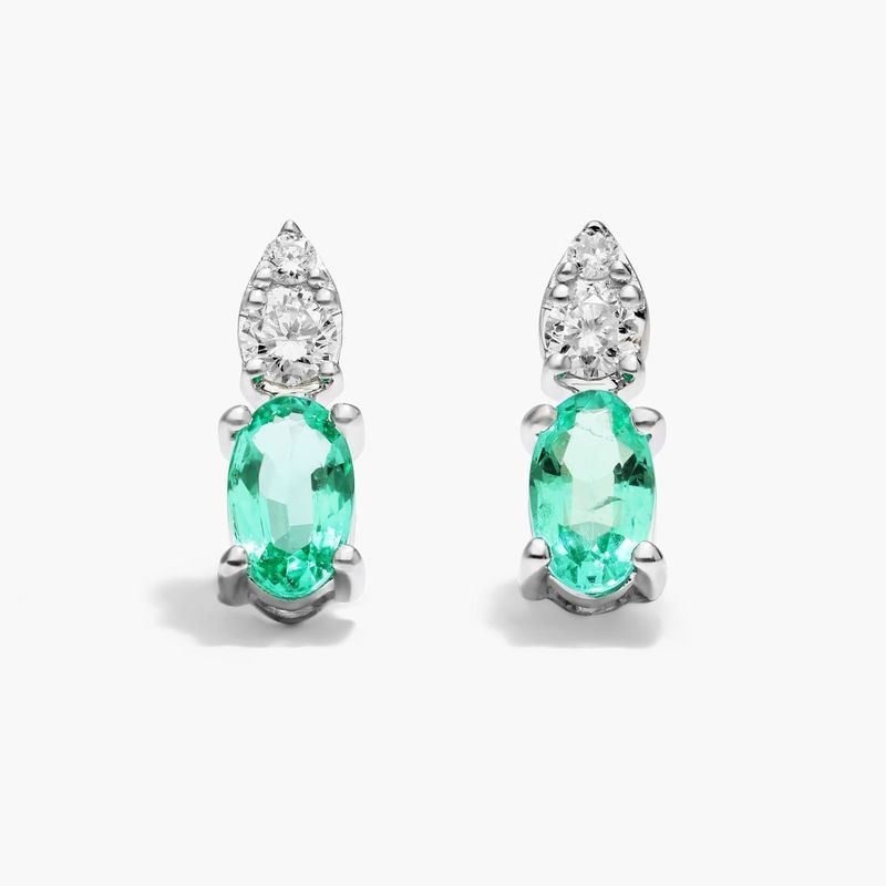 14K White Gold Emerald and Diamond Earring