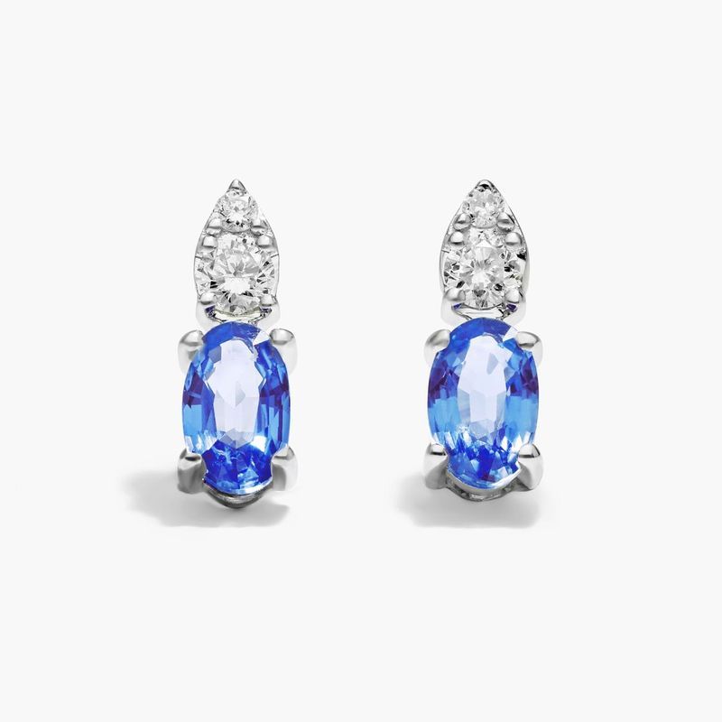 14K White Gold Blue Sapphire and Diamond Earring