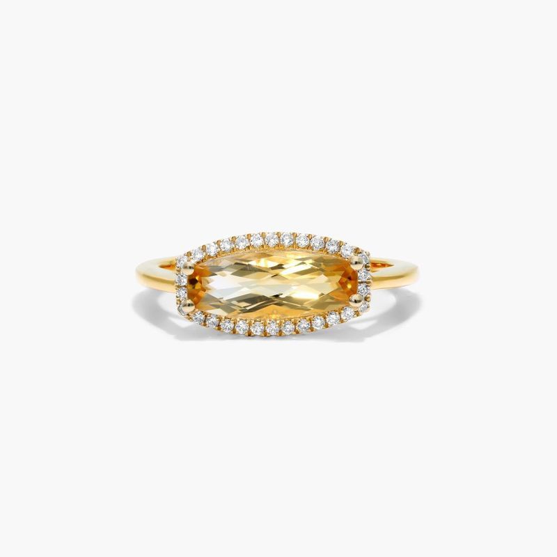 14K Yellow Gold Elongated Citrine Halo Ring by Brevani