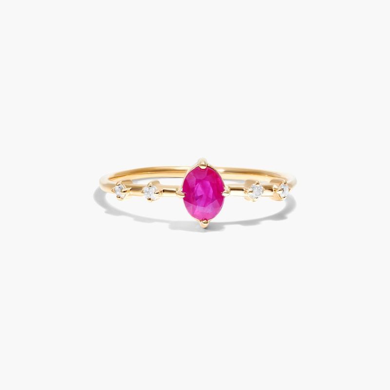 14K Yellow Gold Oval Ruby and Diamond Birthstone Ring