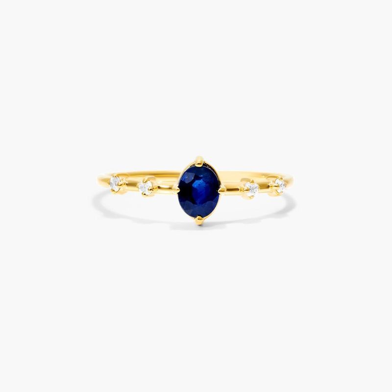14K Yellow Gold Oval Sapphire And Diamond Birthstone Ring