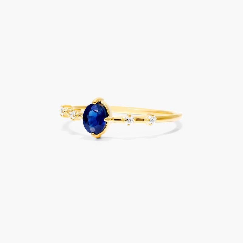 14K Yellow Gold Oval Sapphire And Diamond Birthstone Ring