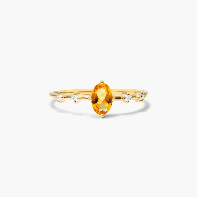 14K Yellow Gold Citrine Oval and Diamond Birthstone Ring