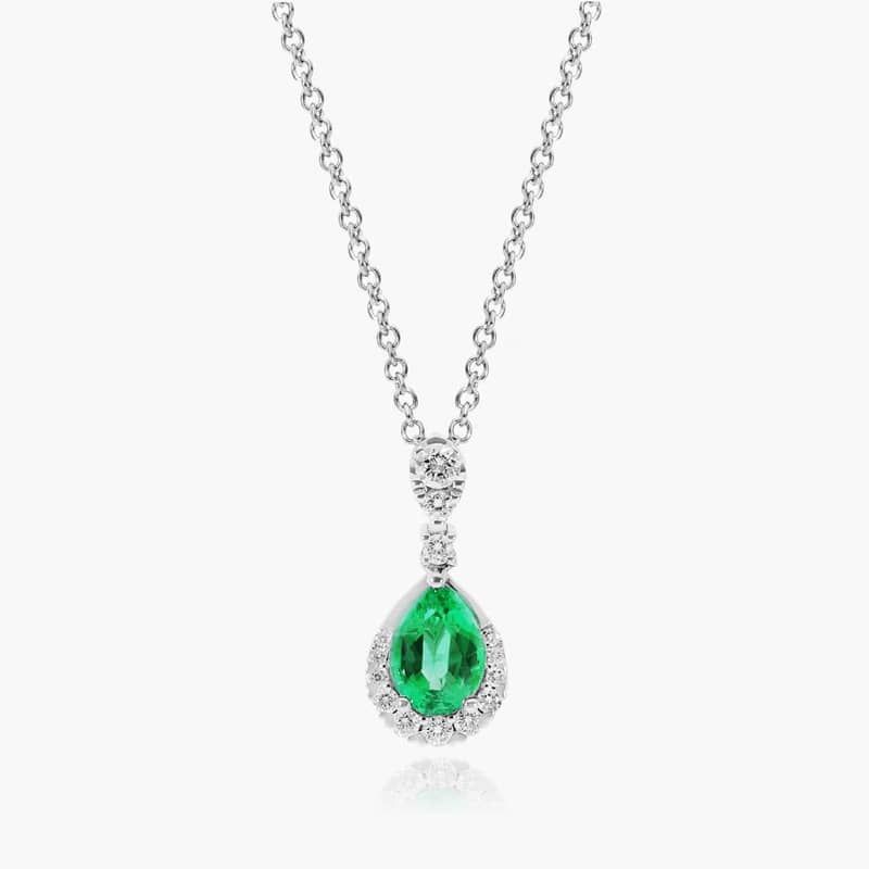 14K White Gold Regal Drop Emerald Necklace