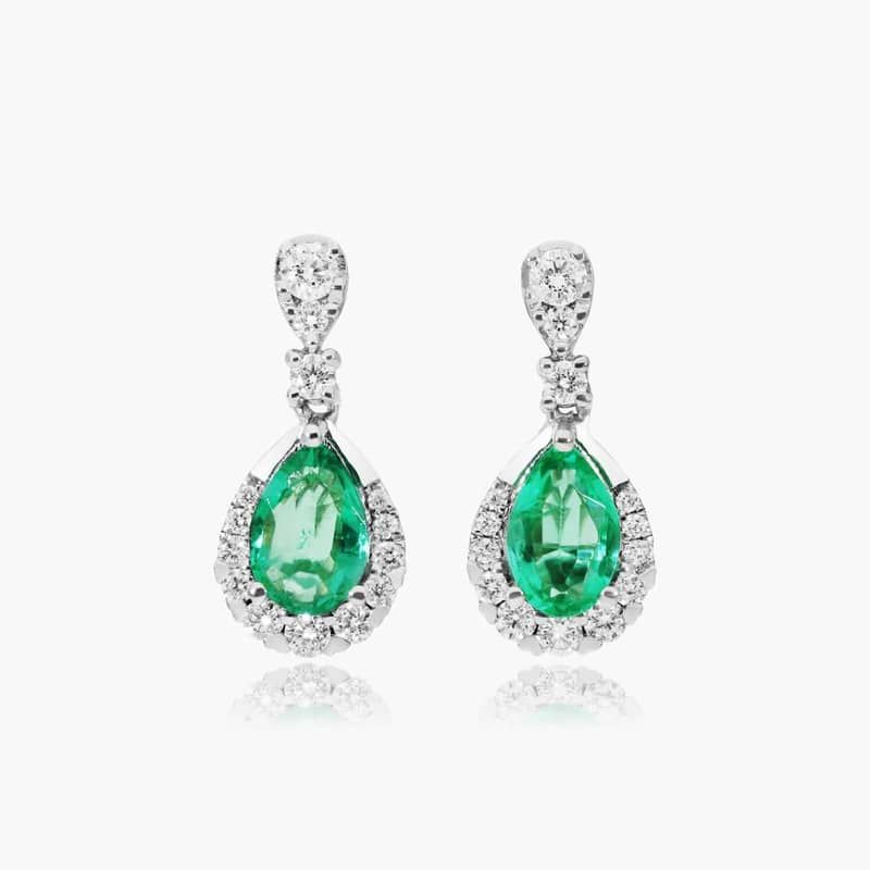 14K White Gold Regal Drop Emerald Earrings