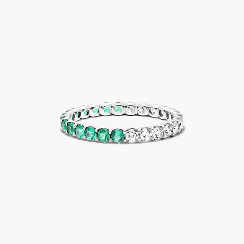 14K White Gold Half and Half Emerald and Diamond Eternity Ring