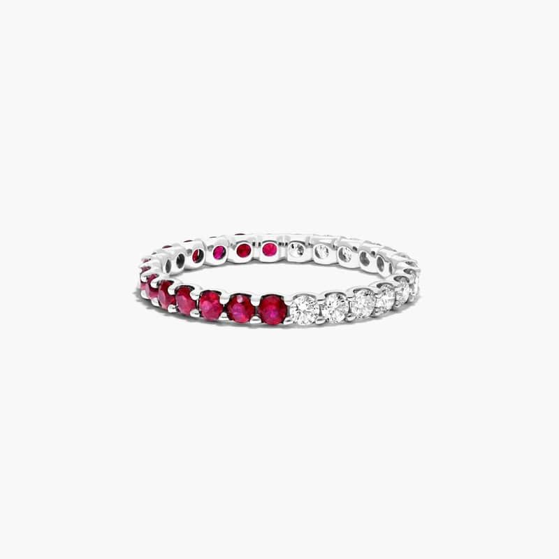 14K White Gold Half and Half Ruby and Diamond Eternity Ring