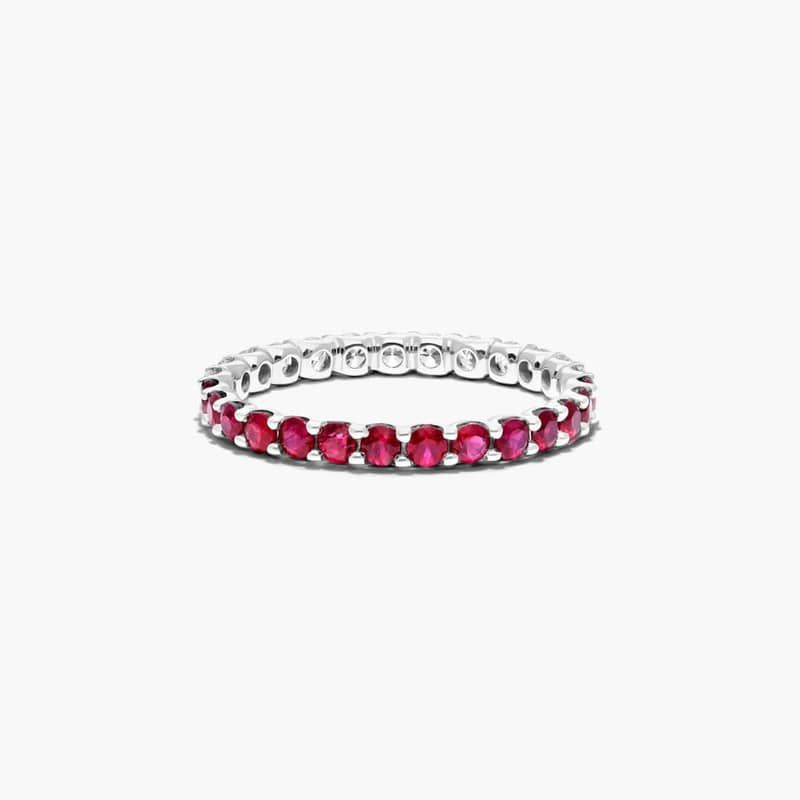 14K White Gold Half and Half Ruby and Diamond Eternity Ring