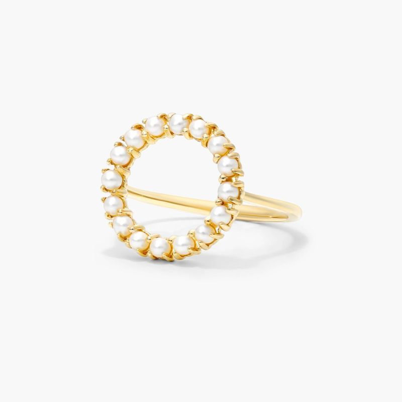 14K Yellow Gold Freshwater Cultured Seed Pearl Open Circle Ring (2.0mm)