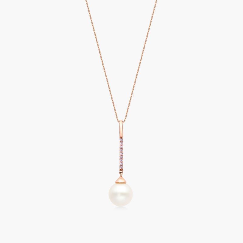 14K Rose Gold Freshwater Cultured Pearl and Amethyst Drop Necklace (8.0-8.5mm)