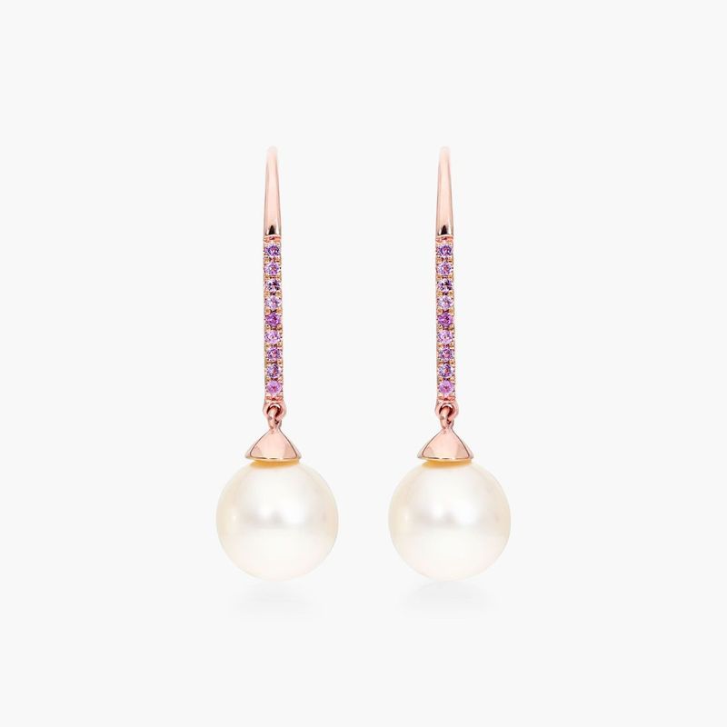 14K Rose Gold Freshwater Cultured Pearl and Amethyst Drop Earrings (8.0-8.5mm)