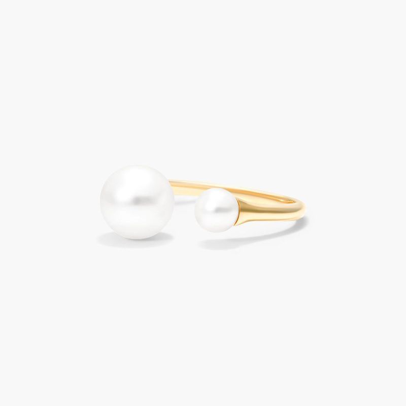 14K Yellow Gold Open Double Freshwater Cultured Pearl Ring (5.0-8.0mm)