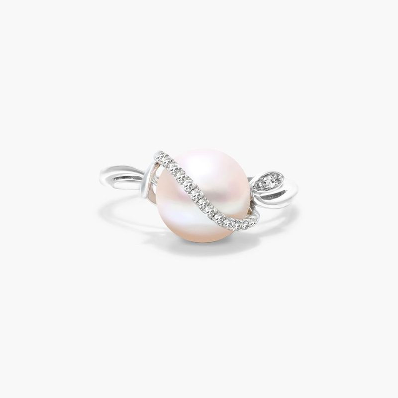 14K White Gold Freshwater Cultured Pearl and Diamond Vine Ring (9.0-9.5mm)