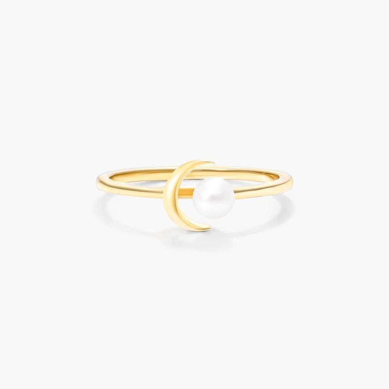 14K Yellow Gold Freshwater Pearl Crescent Ring