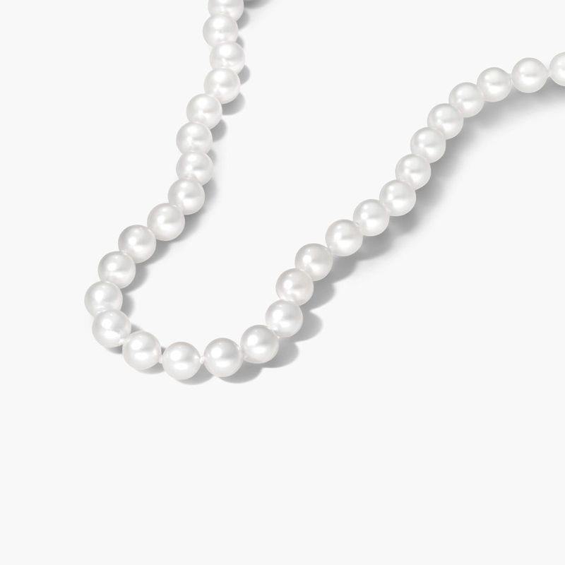 14K White Gold Akoya Cultured Pearl Ball Clasp 16" Necklace (6.50-7.0mm)