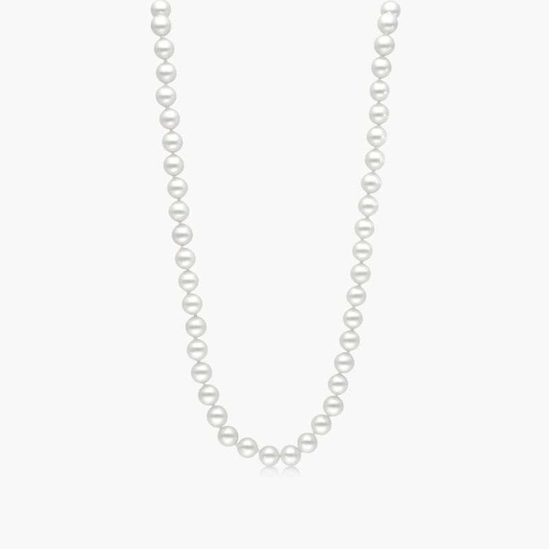 14K White Gold Akoya Cultured Pearl Ball Clasp 18" Necklace (6.50-7.0mm)