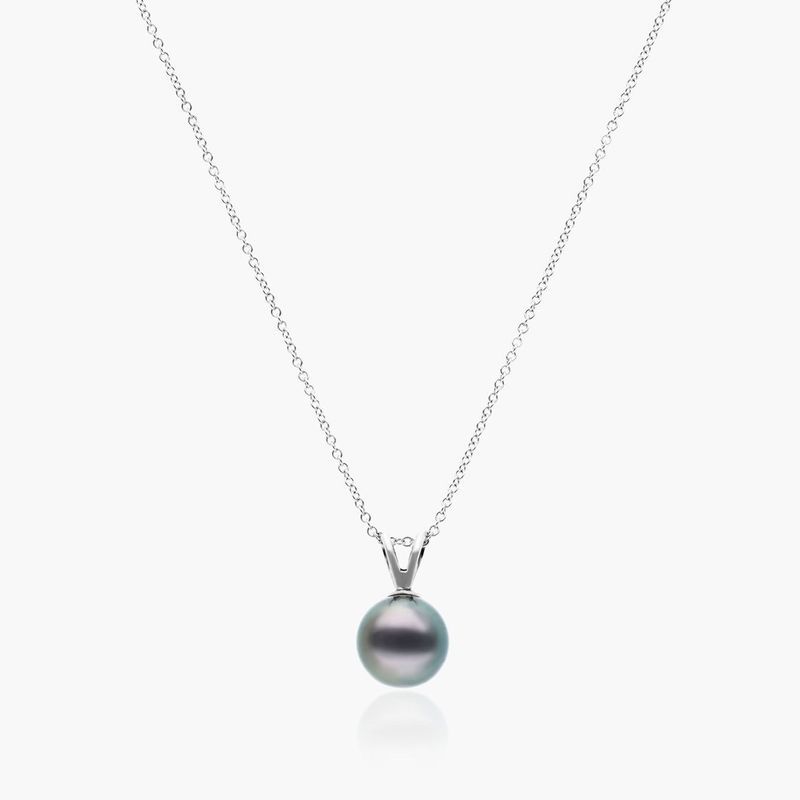 14K White Gold Tahitian Cultured Pearl Necklace (8.0-9.0mm)