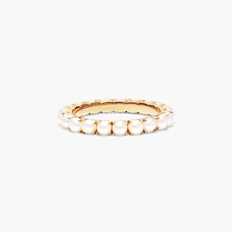 14K Yellow Gold Cultured Seed Pearl Eternity Ring