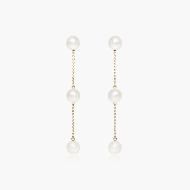 14K Yellow Gold Freshwater Cultured Pearl Station Earrings