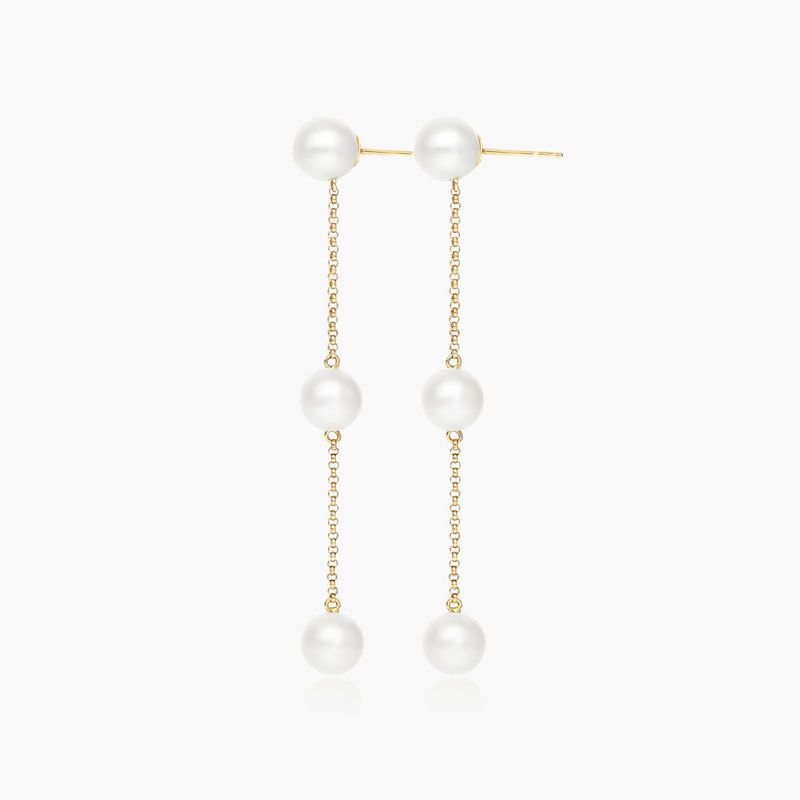 14K Yellow Gold Freshwater Cultured Pearl Station Earrings
