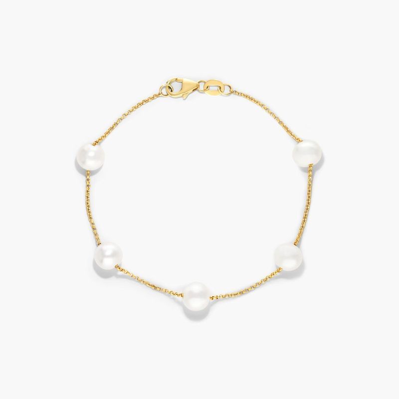 14K Yellow Gold Freshwater Cultured Pearl Station Bracelet