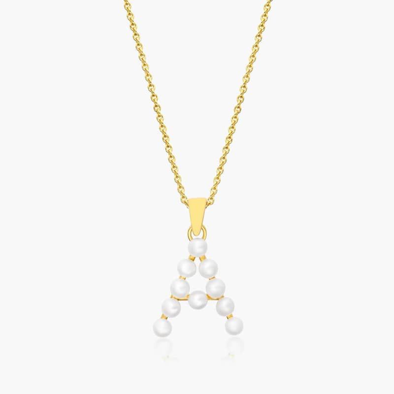 14K Yellow Gold Initial A Pearl Necklace