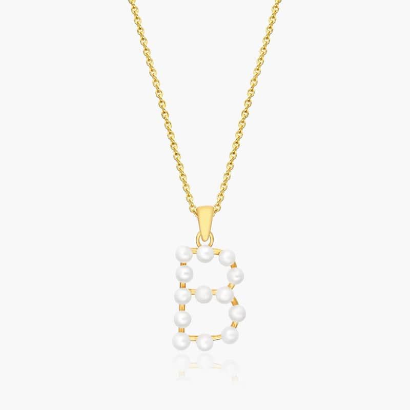 14K Yellow Gold Initial B Pearl Necklace