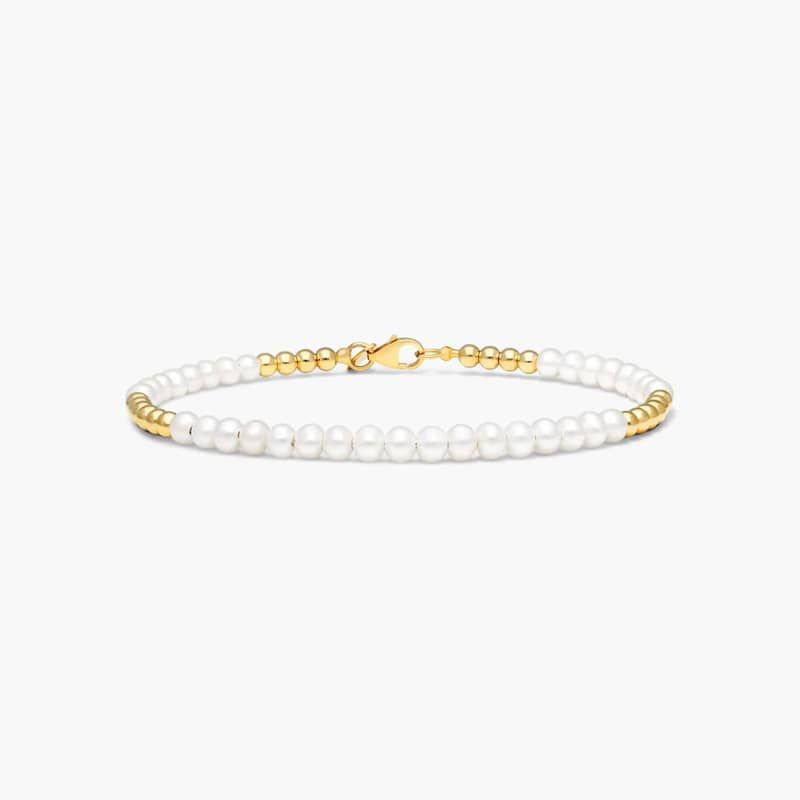 14K Yellow Gold Freshwater Pearl Beaded Bangle Bracelet