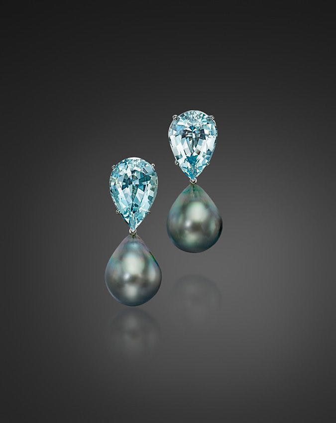 aquamarine earrings - tahitian pearls