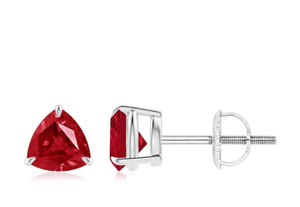 Claw-Set Trillion Ruby Stud Earrings Angara