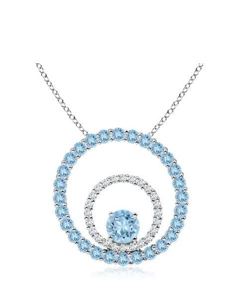 Diamond and Aquamarine Double Circle Pendant Necklace Angara