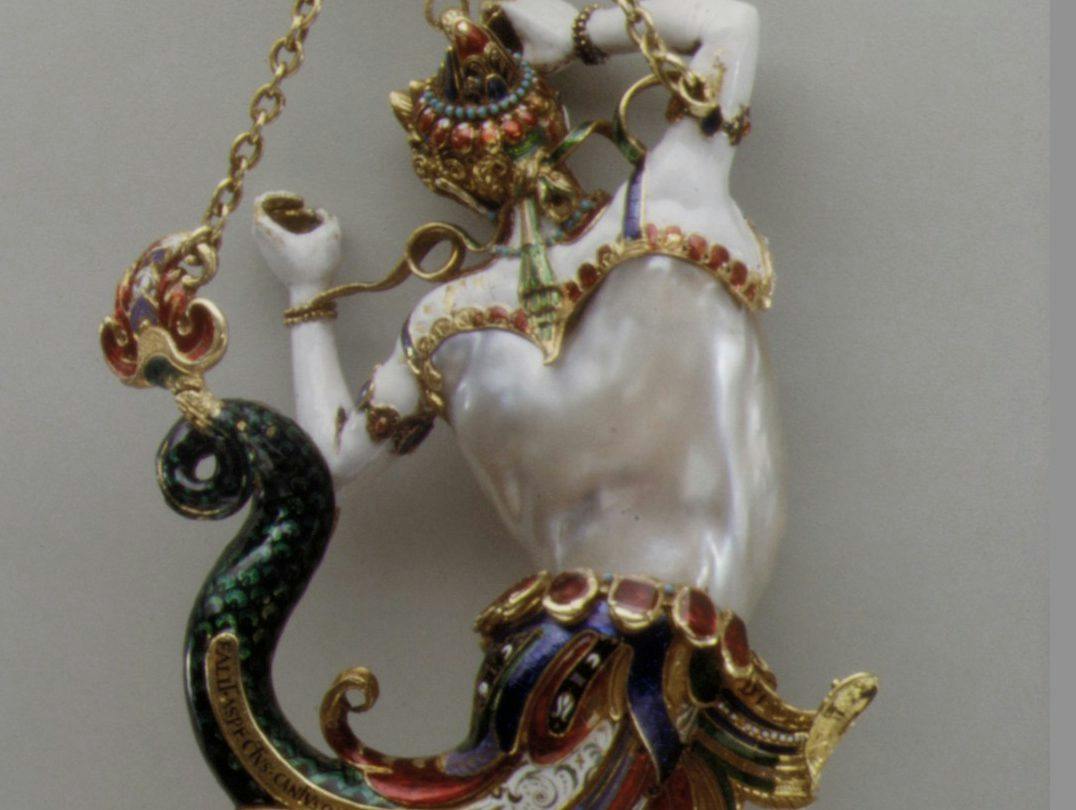 siren pendant, back view - baroque pearl
