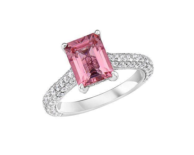 Extraordinary Collection: Emerald Cut Pink Tourmaline and Diamond Ring in 18k White Gold Blue Nile