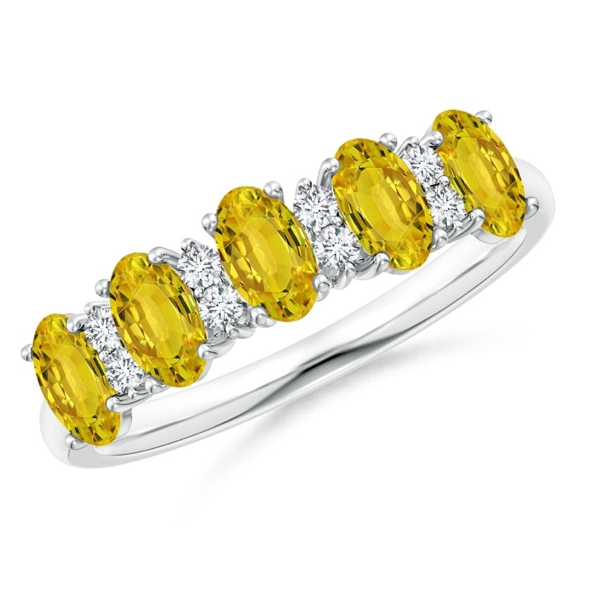 Five Stone Yellow Sapphire and Diamond Wedding Ring Angara