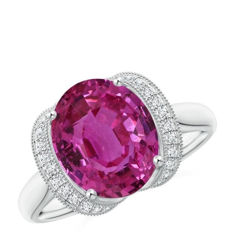 GIA Certified Oval Pink Sapphire Ring with Diamond Half Halo Angara